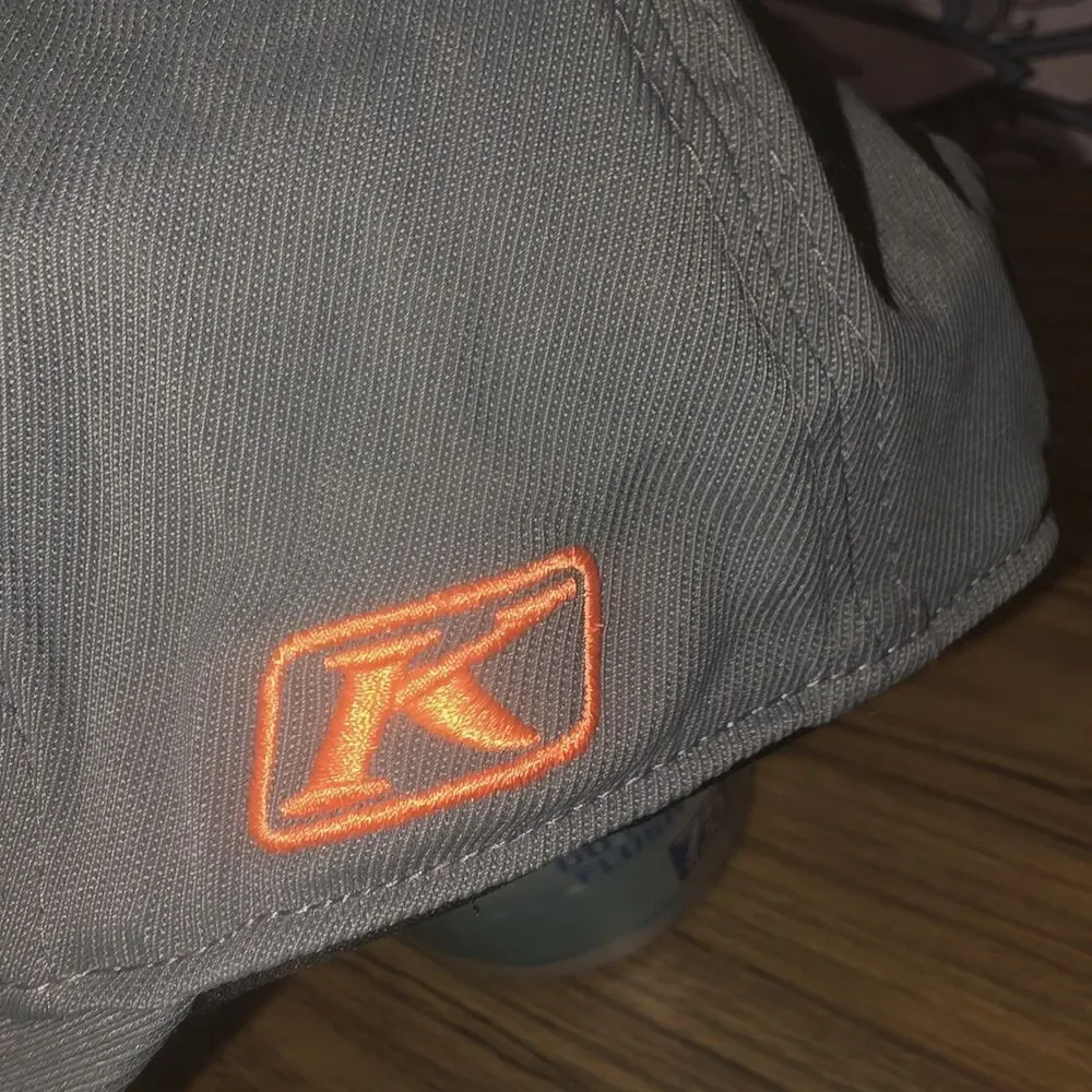 KLIM 110 Flexfit Gray Embroidered Spellout Script Logo Rider Baseball Hat Cap